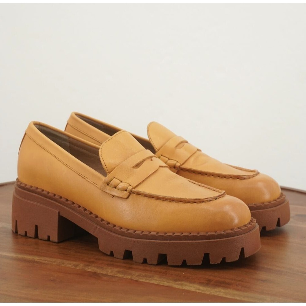 Free People Womens Lyra Lug Sole Penny Loafers Chunky Tan Leather 40 EU / 9.5 US